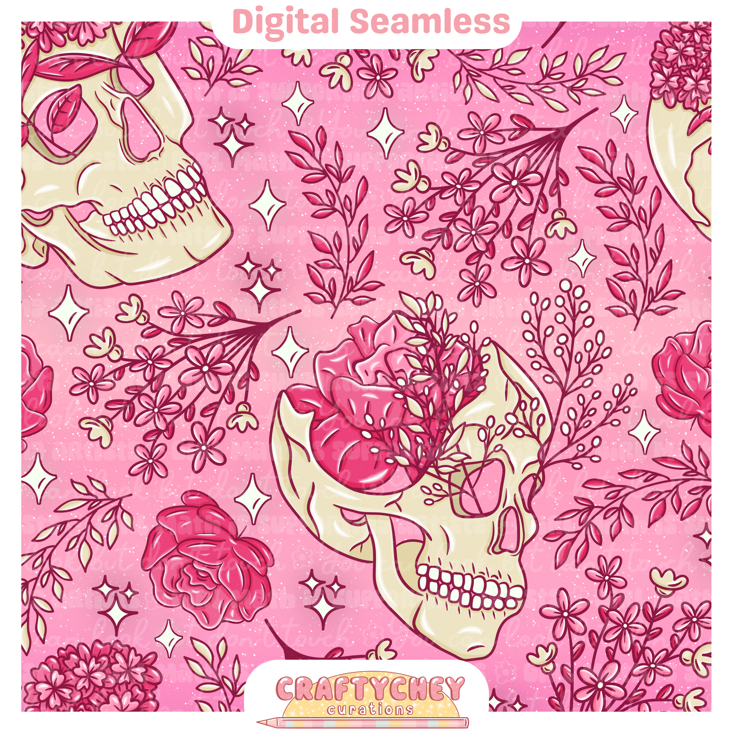 Pink Floral Skulls