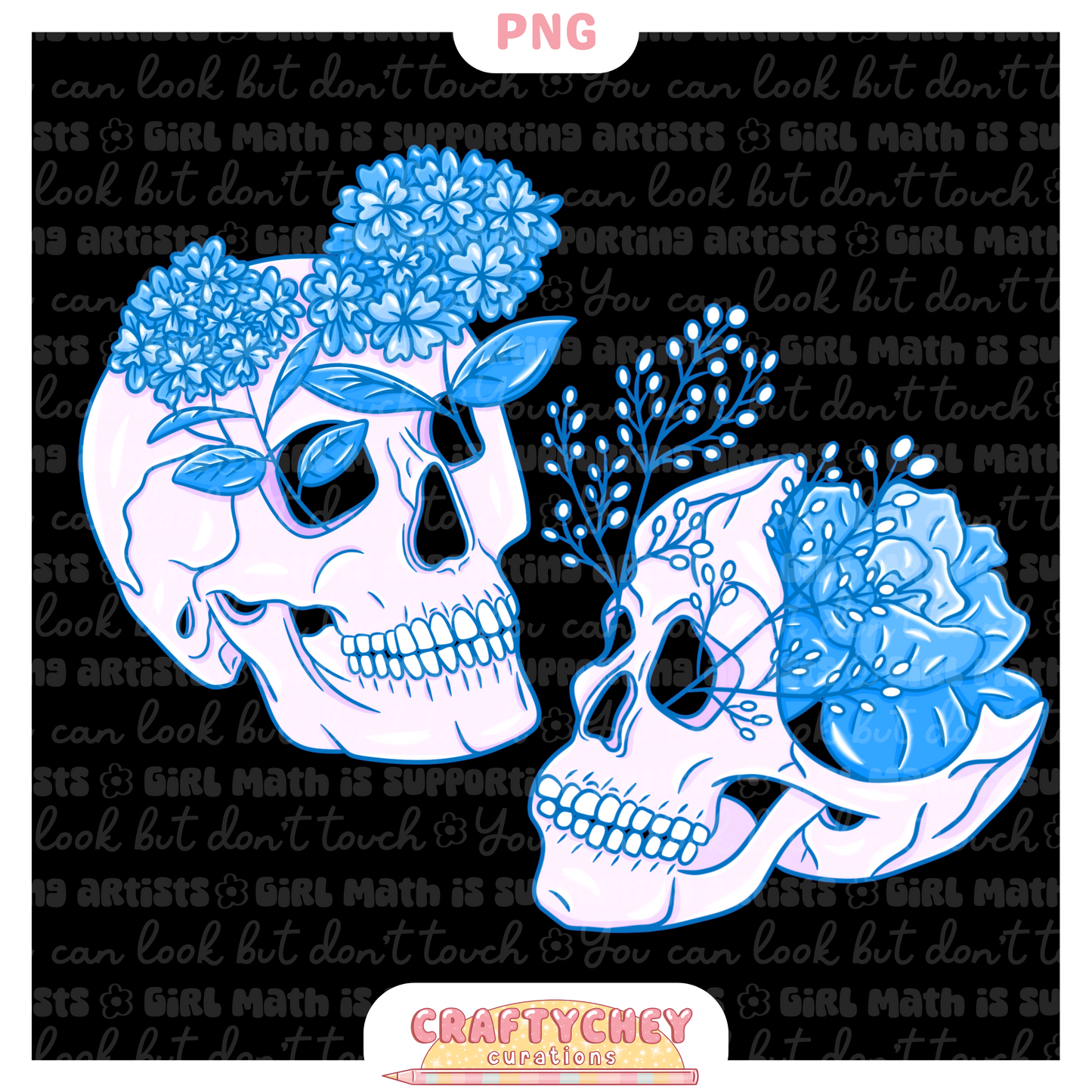 Blue Floral Skulls