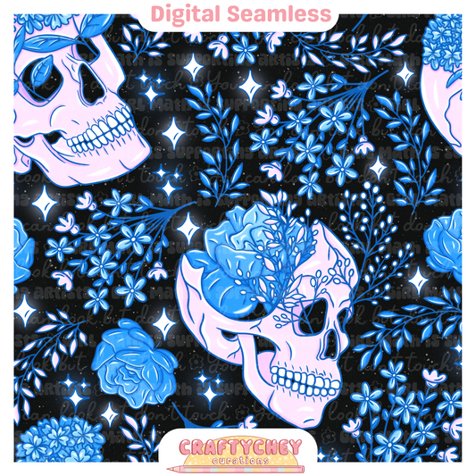 Blue Floral Skulls