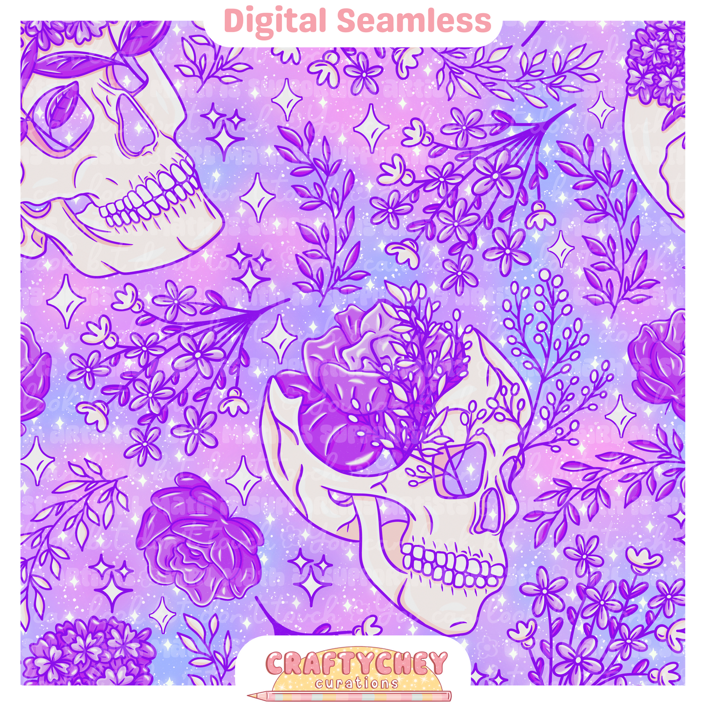 Purple Floral Skulls