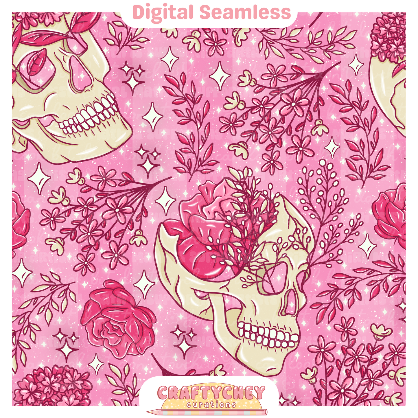 Pink Floral Skulls