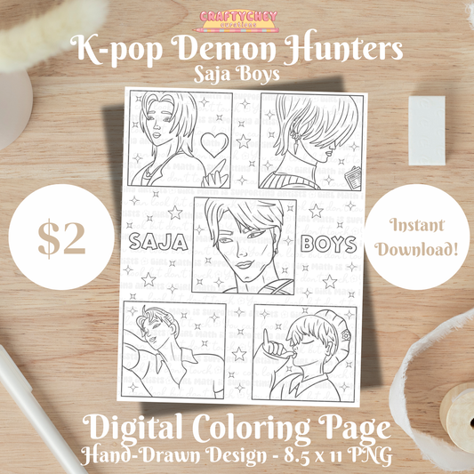 Saja Boys: K-Pop Demon Hunters (Coloring Page)